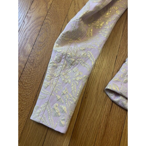 Vintage Y2K Betsey Johnson Blazer Jacket Pink Gold Jacquard Floral Size 4 - Picture 10 of 11